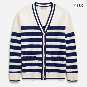JCrew cashmere Navy and White Striped Women's Cardigan